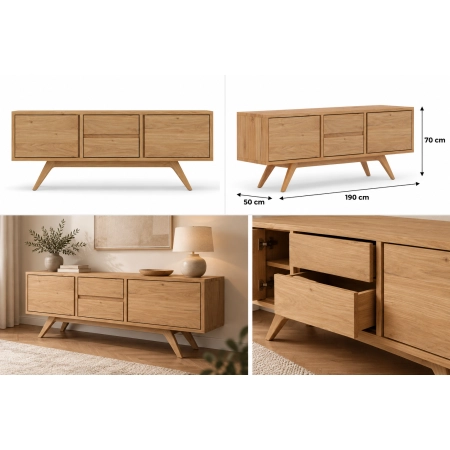 Komoda z litego drewna 190 × 70 × 50 cm – 2 szafki i 2 szuflady